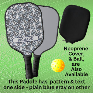 Raquette De Pickleball Cercles 3D gris bleu géométrique, ajouter le nom M