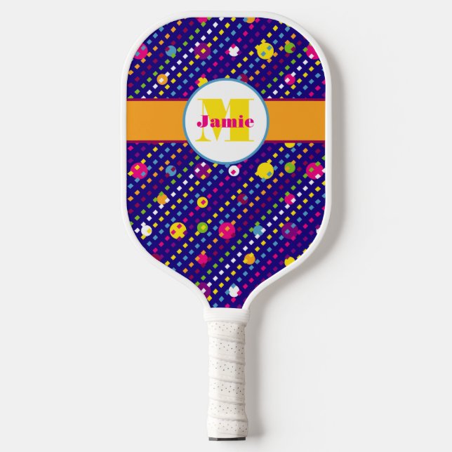 Raquette De Pickleball Cercles et tirets funky personnalisés Motif (Recto)