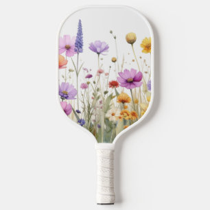 Raquette De Pickleball Champ de fleurs sauvages à l'aquarelle 