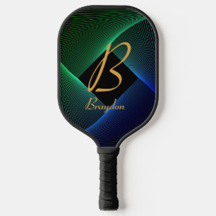 Raquette De Pickleball Changer initial, ajouter le nom Green Blue Swirl