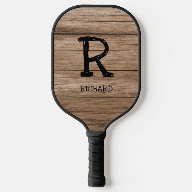 Raquette De Pickleball Changer Initial, Ajouter Nom, Plancher En Bois (Recto)