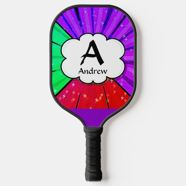Raquette De Pickleball Changer Initial, Ajouter Nom, Pop Art Cloud Burst (Recto)