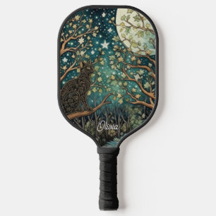 Raquette De Pickleball Chat boho ciel nocturne étoilé forêt boisée