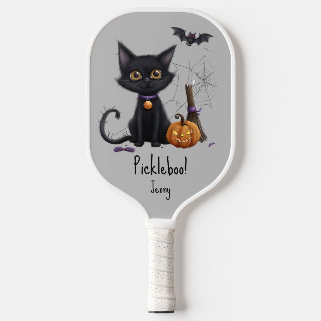 Raquette De Pickleball Chat noir éffrayant Halloween Jack-o-Lantern Citro (Recto)