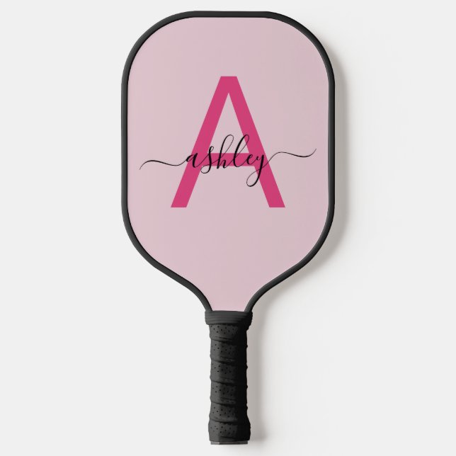 Raquette De Pickleball Chaud rose moderne Script Girl Monogramme Nom (Recto)