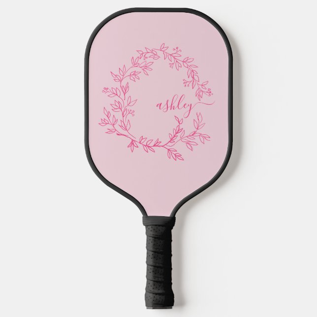 Raquette De Pickleball Chaud rose moderne Script Girl Monogramme Nom (Recto)