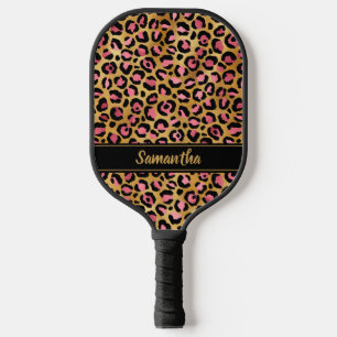 Raquette De Pickleball Chic Black Rose Gold Empreinte de léopard Personna
