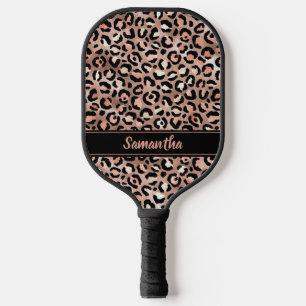 Raquette De Pickleball Chic Black Rose Gold Empreinte de léopard personna