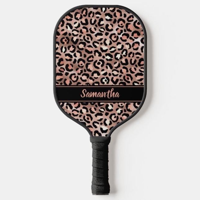 Raquette De Pickleball Chic Black Rose Gold Empreinte de léopard personna (Recto)