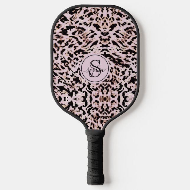 Raquette De Pickleball Chic Blush Rose Noir Empreinte de léopard Filles (Recto)