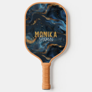 Raquette De Pickleball Chic Marine Bleu Faux Parties scintillant or Marbr