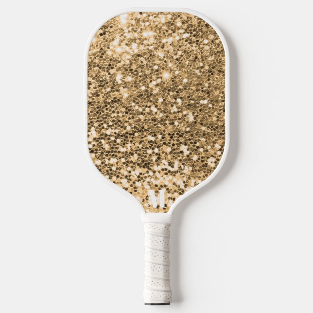 Raquette De Pickleball Chic or blanc brillant éclaboussures Monogramme mo (Recto)