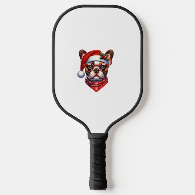Raquette De Pickleball Chien de Noël Français Chien de taureaux Santa Hat (Recto)