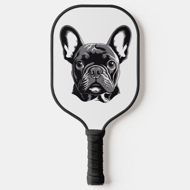 Raquette De Pickleball Chien-taureau français personnalisé noir et blanc (Recto)