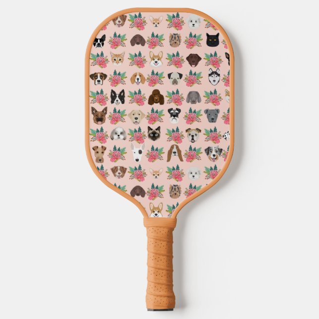 Raquette De Pickleball Chiens et chats Rose Floral (Recto)