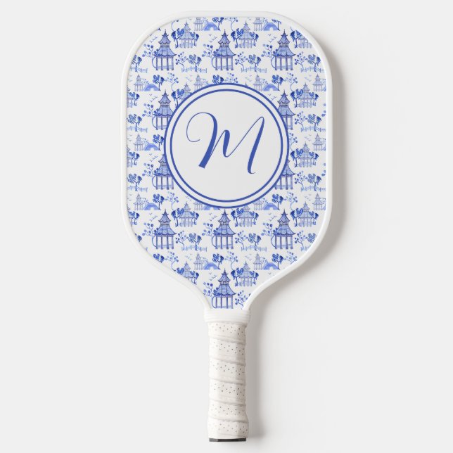 Raquette De Pickleball Chinoiserie Aquarelle Pagode Motif Monogramme (Recto)