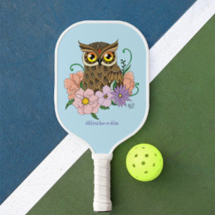 Raquette De Pickleball Chouette aux fleurs pastel de printemps