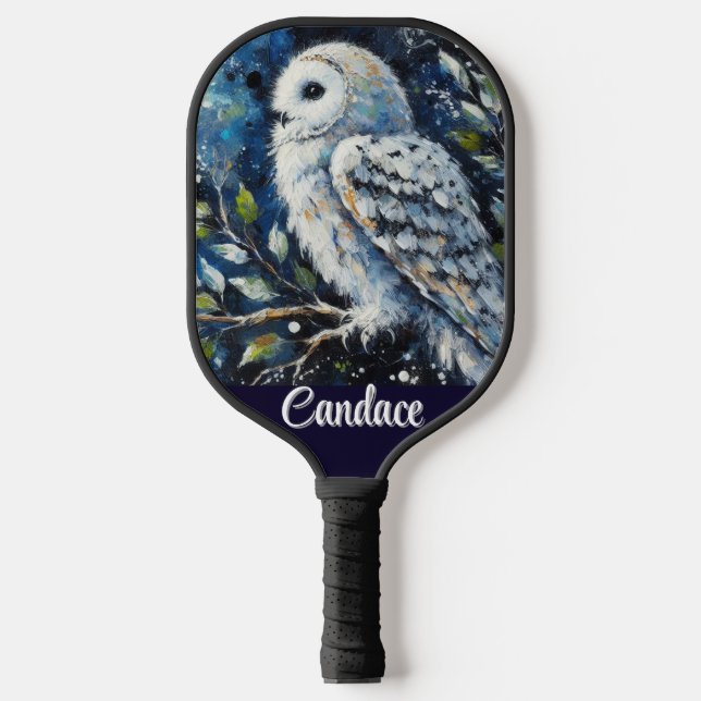 Raquette De Pickleball Chouette blanche sur branche en clair de lune Pers (Recto)