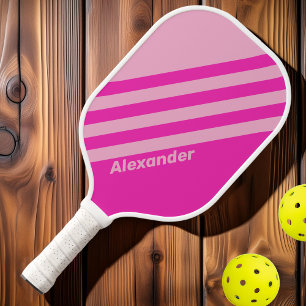 Raquette De Pickleball Ciel Rose Sport Vintage avec Double Rayures et Nom