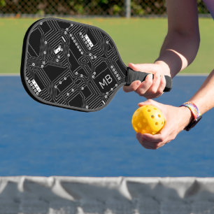 Raquette De Pickleball Circuit imprimé d'ordinateur classique noir et bla