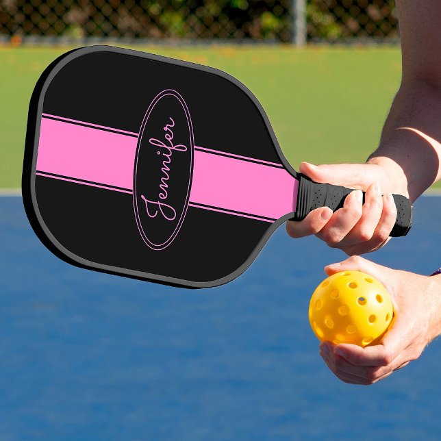 Raquette De Pickleball Classé Elegant Rose Noir Nom personnalisé Personna (Créateur téléchargé)
