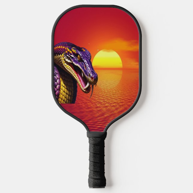 Raquette De Pickleball Cobra serpent avec des écailles violettes et jaune (Recto)