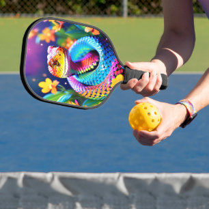 Raquette De Pickleball Cobra serpent avec rose et jaune turquoise éclatan