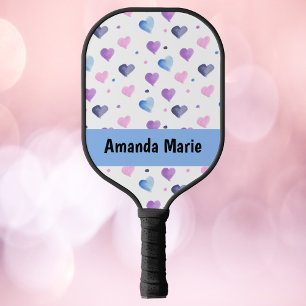 Raquette De Pickleball Coeurs Aquarelle Personnaliser rose Bleu pourpre
