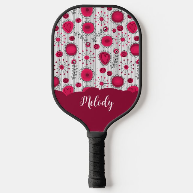 Raquette De Pickleball Coeurs blancs blancs blancs blancs Whimsical fleur (Recto)