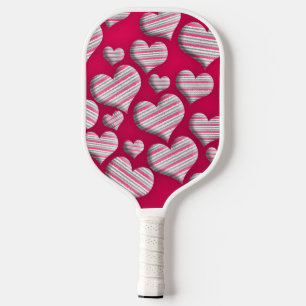 Raquette De Pickleball Cœurs rayés motif amusant rose chaud design sauvag