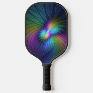 Raquette De Pickleball Coloré Avec Bleu Moderne Art Fractal Abstrait