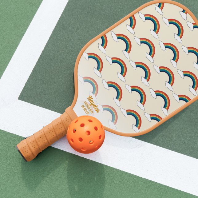 Raquette De Pickleball Cool de texte personnalisé Retro Rainbow Cloud Mot (Créateur téléchargé)