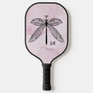 Raquette De Pickleball Cool Dragonfly Cottagecore Monogramme rose