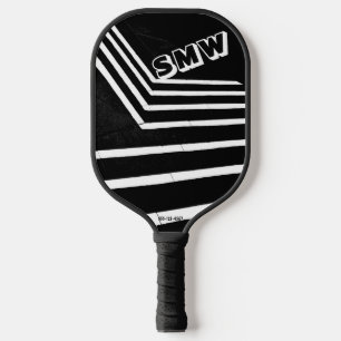Raquette De Pickleball Cool Gras Noir, Lignes Blanches, Monogramme Person