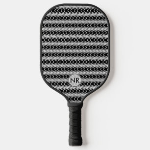 Raquette De Pickleball Cool moderne noir blanc Trippy unique Monogramme