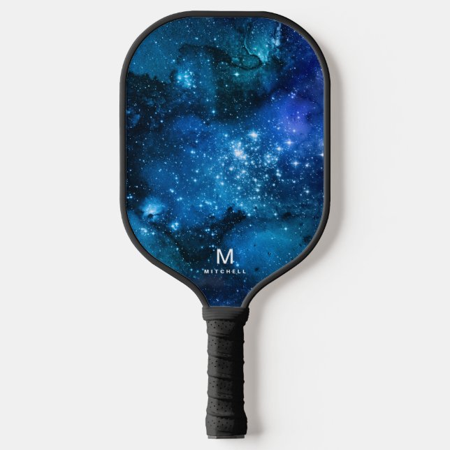 Raquette De Pickleball Cool Nebula Galaxy Monogramme Nom Pickleball Paddl (Recto)