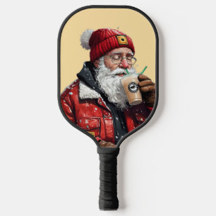 Raquette De Pickleball Cool Père Noël Boire du café glacé Art de Noël