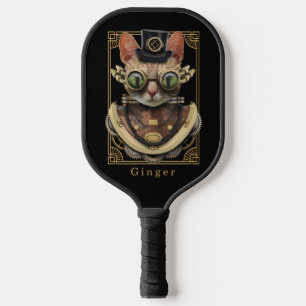 Raquette De Pickleball Cool Steampunk Orange Tabby Chat avec nom