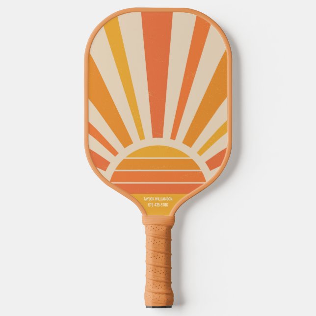 Raquette De Pickleball Cool Sunrise Retro Rays Nom du texte personnalisé  (Recto)