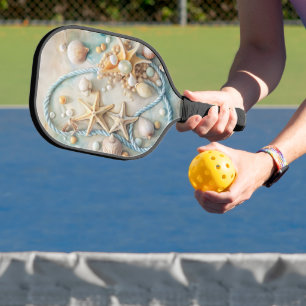 RAQUETTE DE PICKLEBALL COQUILLES TROPICALES ORNÉES DE COULEURS PASTEL