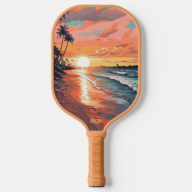 Raquette De Pickleball Coucher de soleil de plage tropicale sur mesure (Recto)