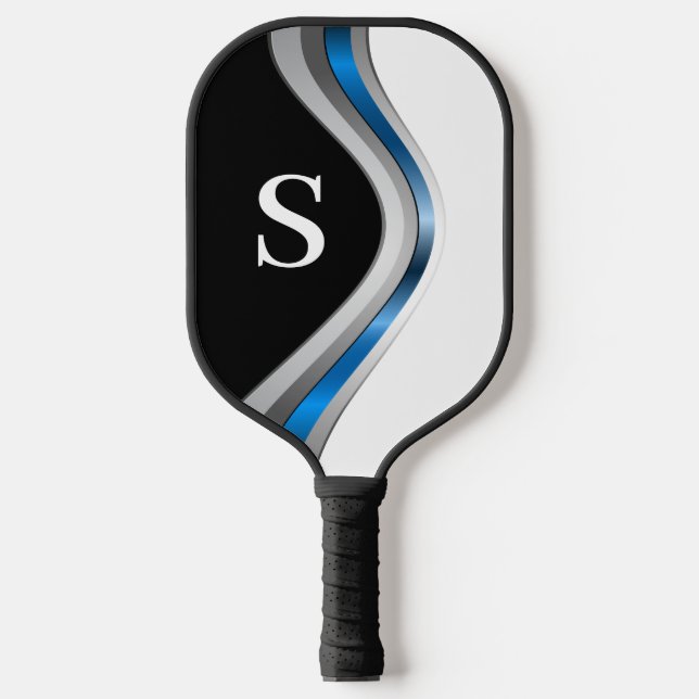 Raquette De Pickleball Courbes métalliques modernes avec Monogramme Initi (Recto)