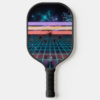 Raquette De Pickleball Course de soleil couchant Rayures néon Rétro Vites