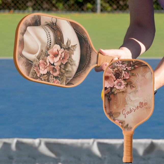 Raquette De Pickleball Cowgirl Hat Peach Flowers Personalized (Créateur téléchargé)
