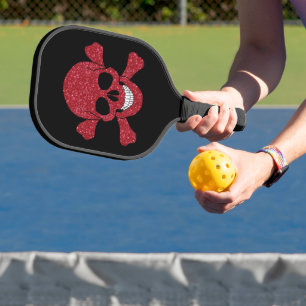 Raquette De Pickleball Crâne à Parties scintillant rouge et os croisés