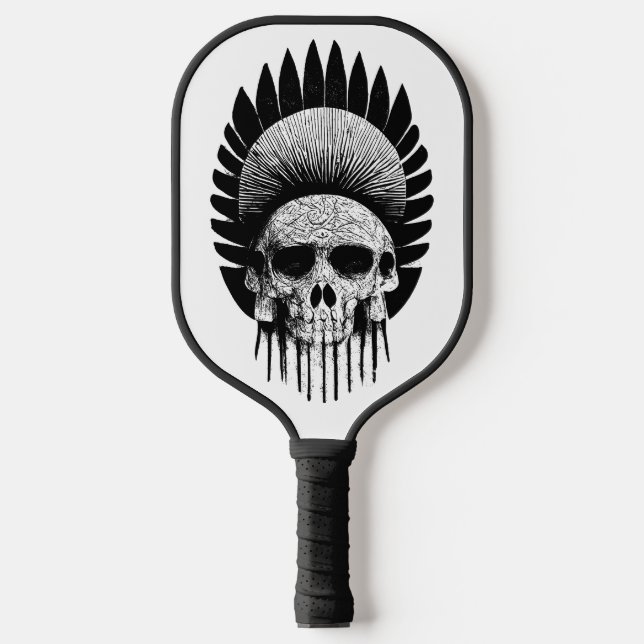 Raquette De Pickleball Crâne indien noir et blanc (Recto)