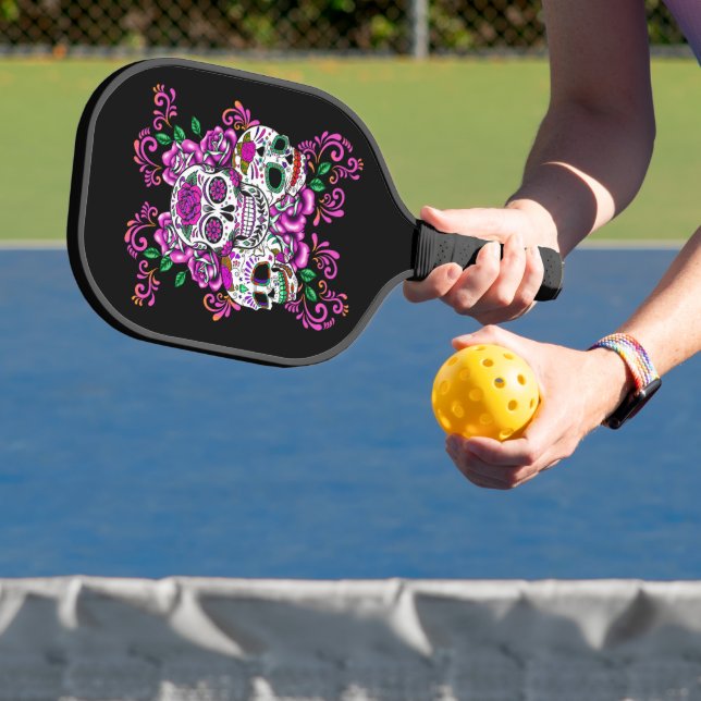 Raquette De Pickleball Crâne triple Crâne rose Floral Crâne sucre (Insitu)