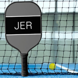 Raquette De Pickleball Créez votre propre texte d'initiales cool noir gri