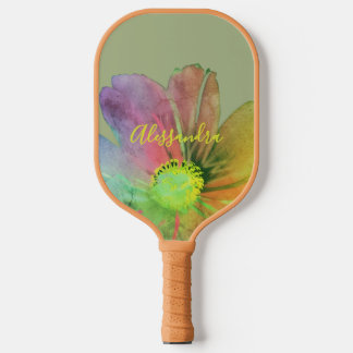 Raquette De Pickleball Custom Floral Sage Colorful Watercolor Retro Chic 