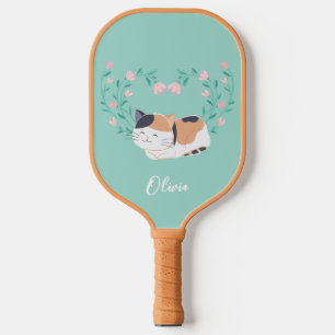 Raquette De Pickleball Cute Calico Chat et Paddle Floral Pickleball